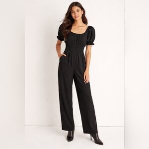 Madewell Black Puff Sleeve Wide-Leg Jumpsuit – Eco Ecovero Rayon – Size S